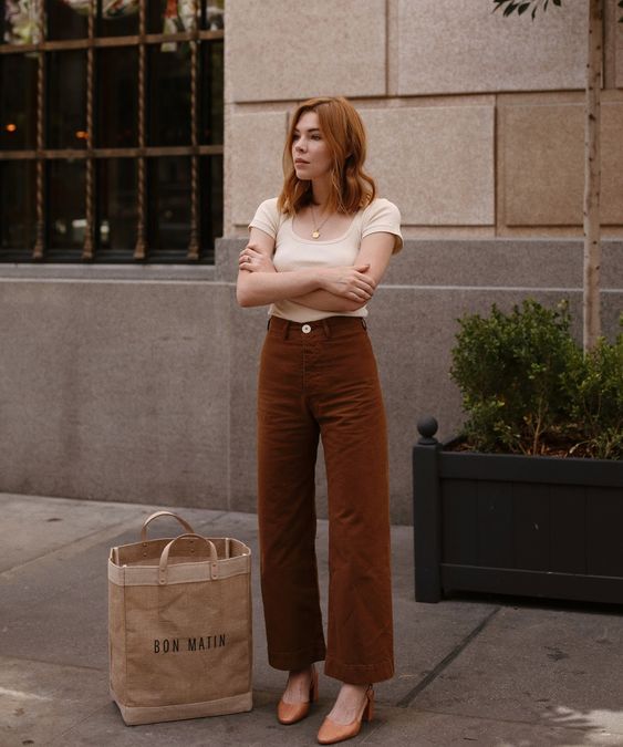 Beige Tee with Brown Pants